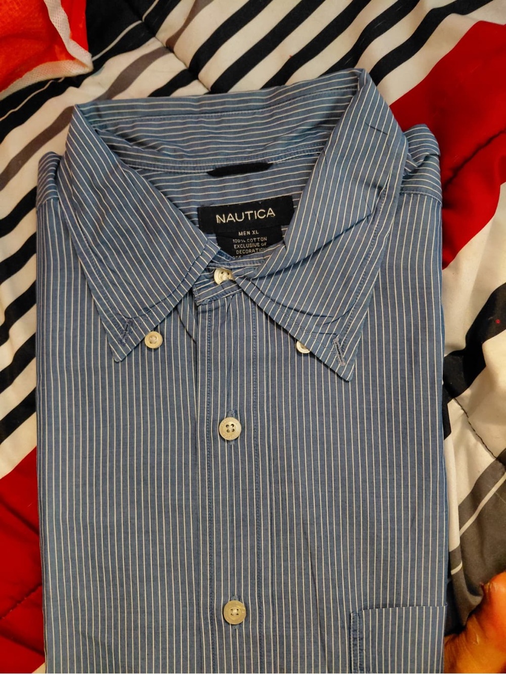 Nautica Men’s Blue Pinstriped Button-Down Shirt